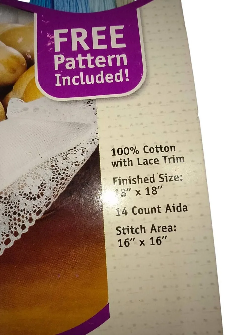 Cross Stitch Bread Cover/Napkin Janynn needlecraft #998-5005 100% cotton w lace